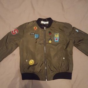 Army green bomber jacket with patches